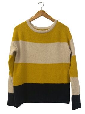 C&C California Colorblock Wool Blend Sweater Yellow Cream Navy Knit, Size Small